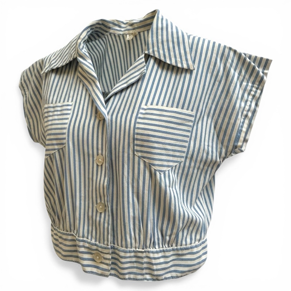 Vintage Hollywood Girl short sleeve striped top blouse